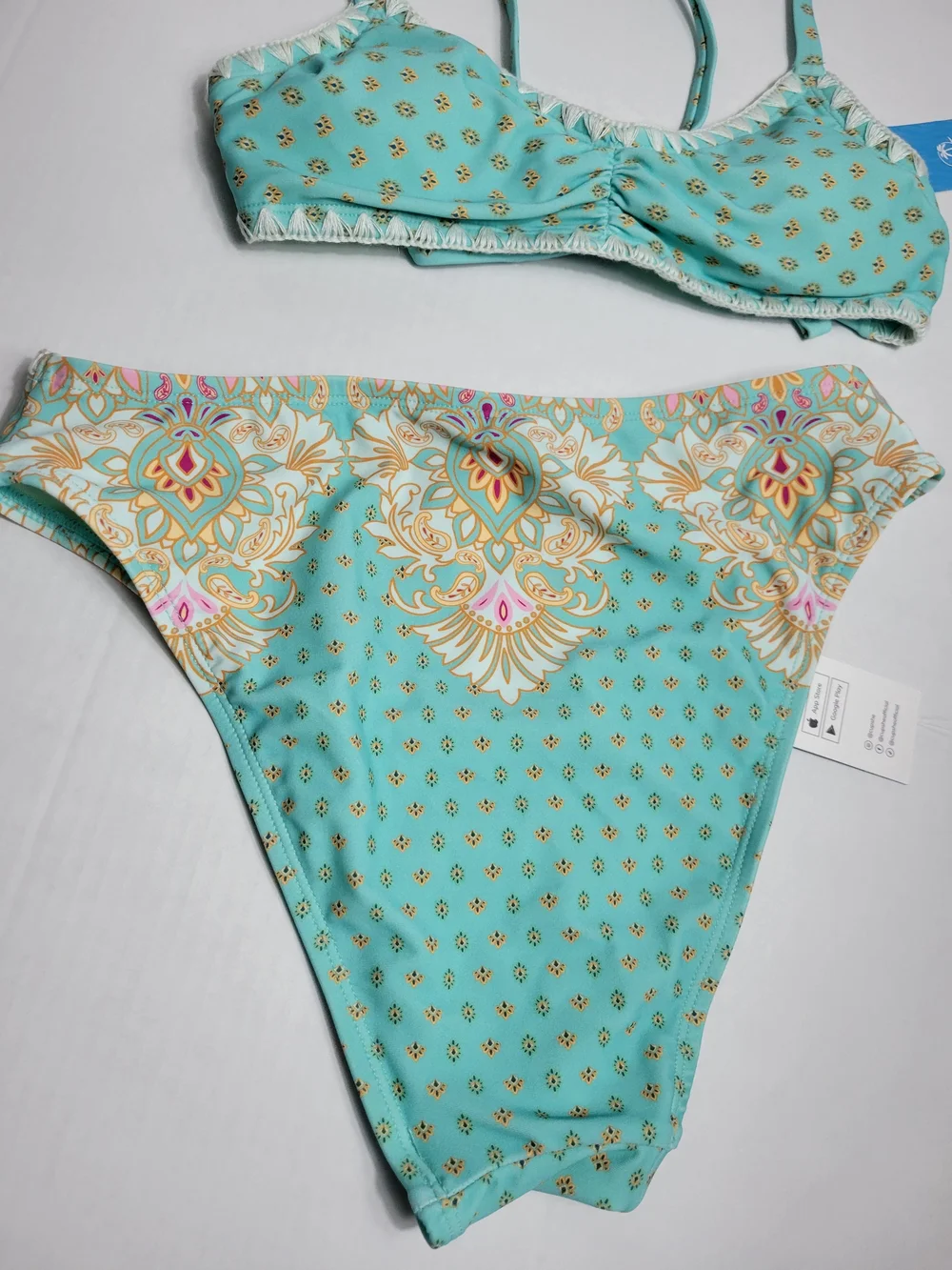 Cupshe Mint Green Floral High-Waist Bikini Set